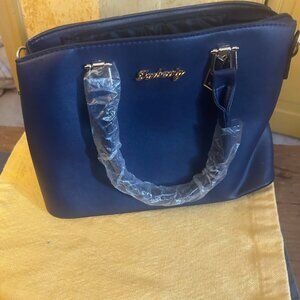 Danbaoly navy blue top handle  handbag in faux leather w gold hardware  new 8x